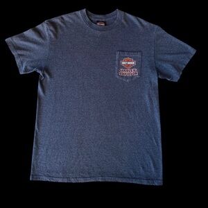 Harley Davidson Destination Tacoma WA 2013 Pocket Logo Tee Heather Grey Sz L